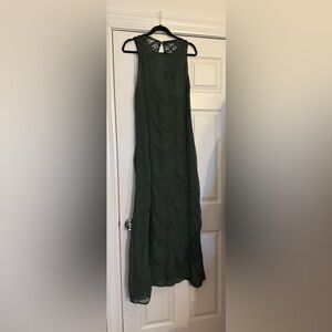 ZARA Women's Green Maxi Dress Sheer Floral Embroidery Lace Up Back Size S